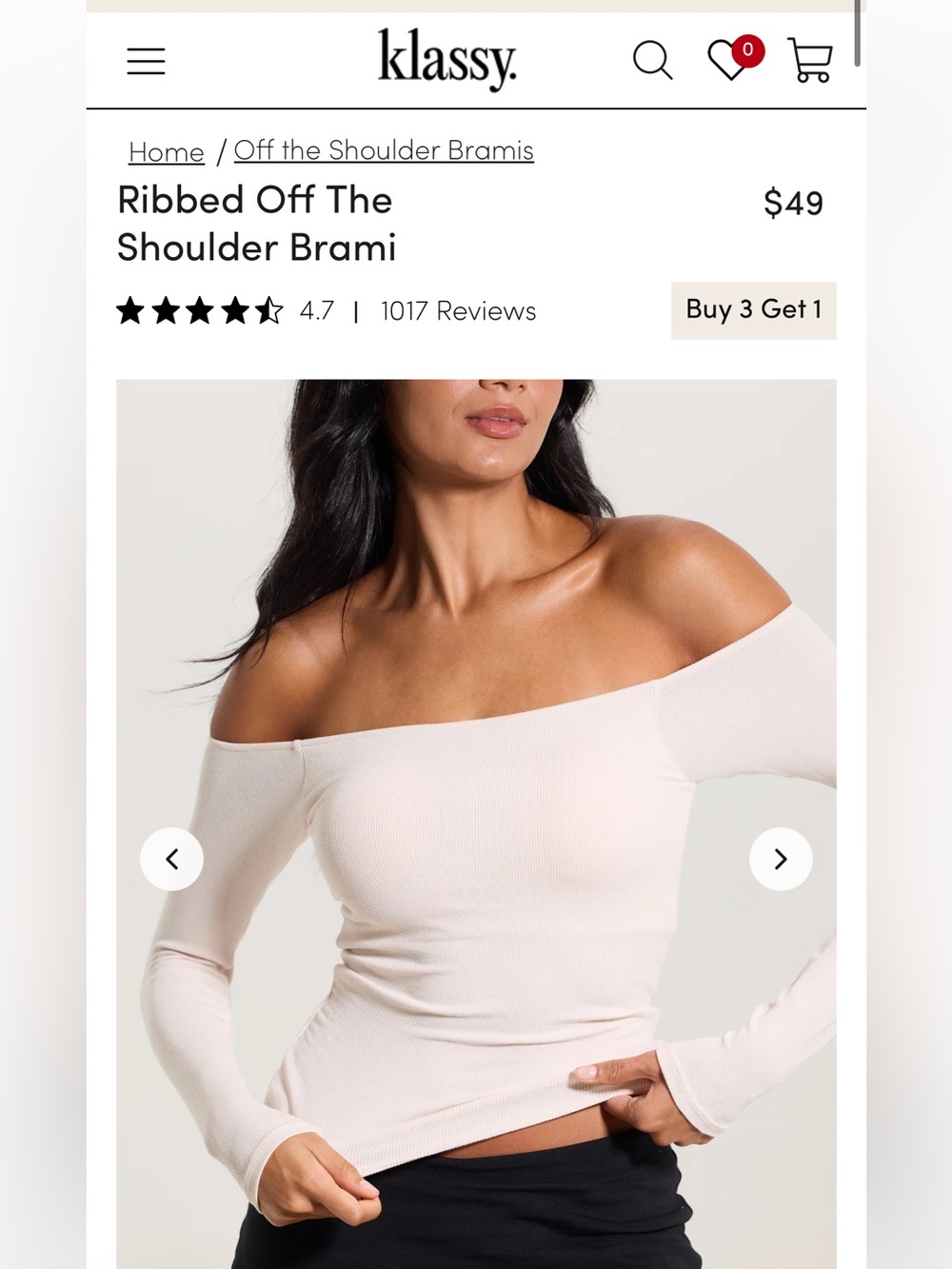 Klassy Network Ribbed Off The Shoulder Brami Top (XS)